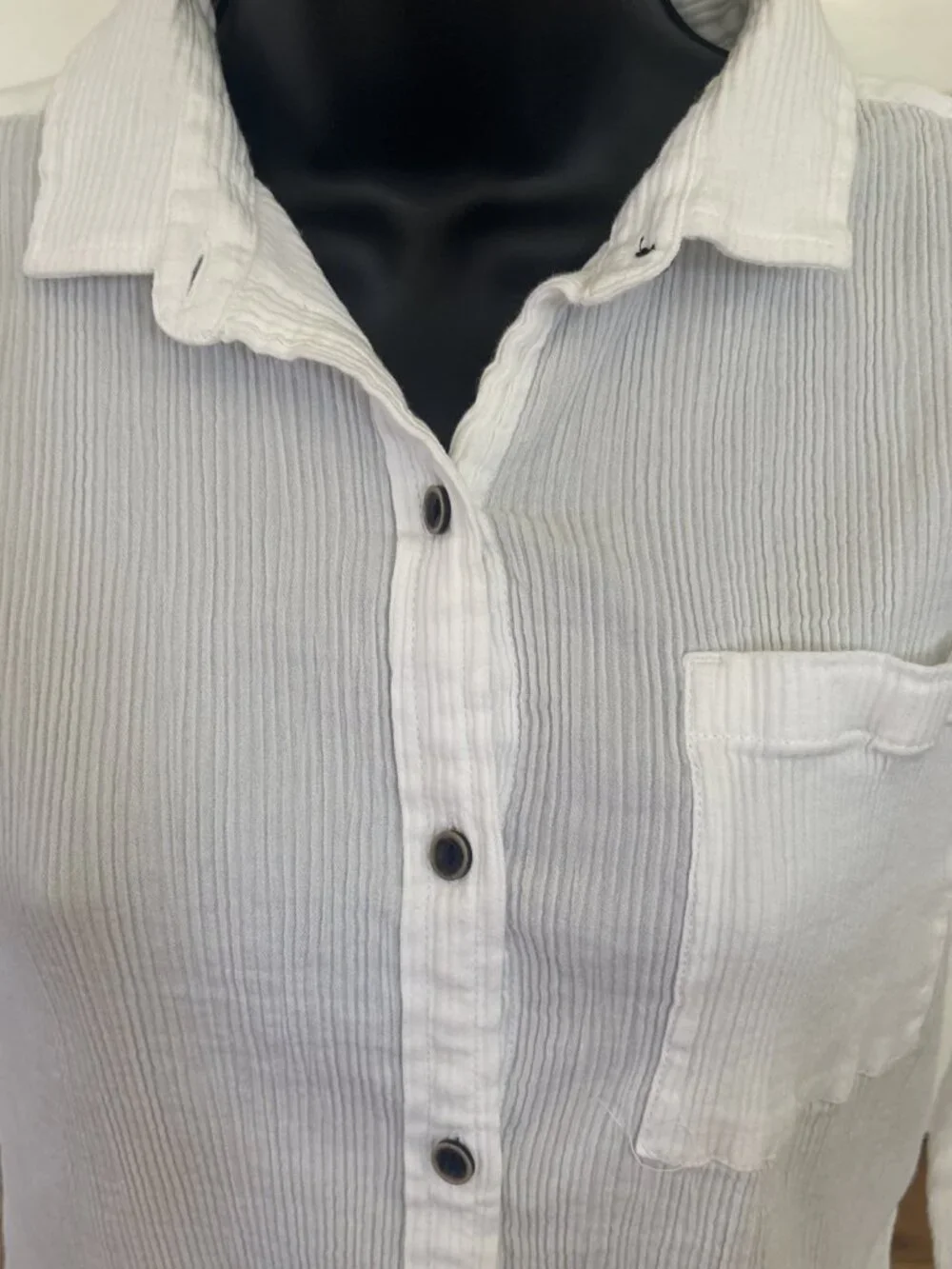 prAna White Button Front Shirt XS Ribbed Cotton Long Sleeve Casual Boho - Picture 2 of 9